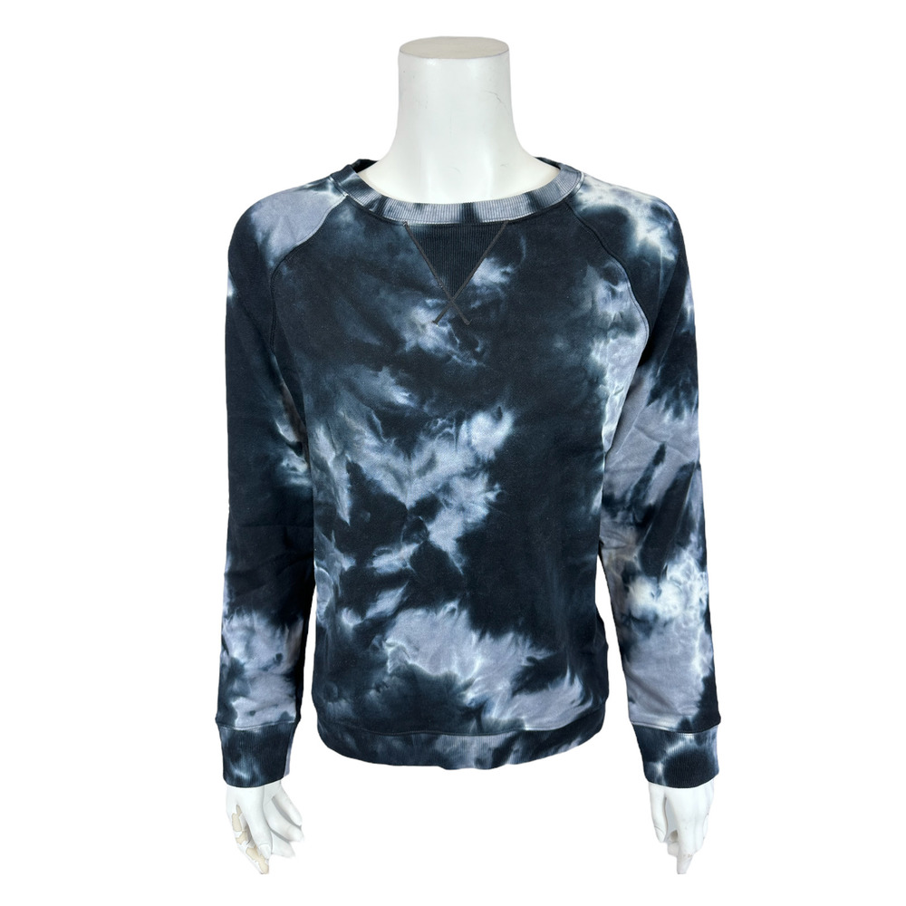 RM Rebecca Minkoff Women's Terry Crew Pullover Top Black Tie Dye X-Small Size